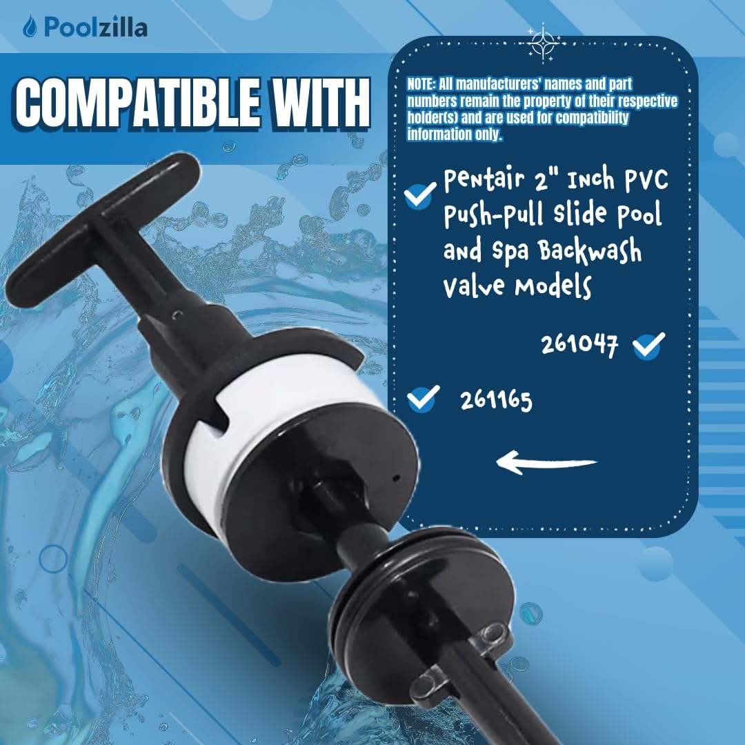 Poolzilla Piston Rod Assembly, Compatible with 273241, and Pentair 2'' Inch Pool and Spa Multiport Valve Push-Pull Slide Backwash Valve for Models 261047 and 261165