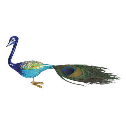 Old World Christmas Magnificent Peacock Glass Blown Ornament for Christmas Tree, Handcrafted Holiday Decoration, Bird Watcher Clip Collection