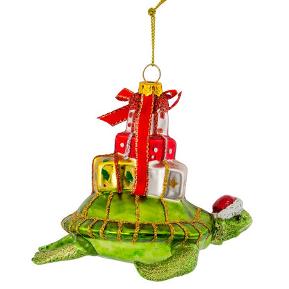 Kurt Adler 4" Glass Turtle with Gift Ornament for Christmas