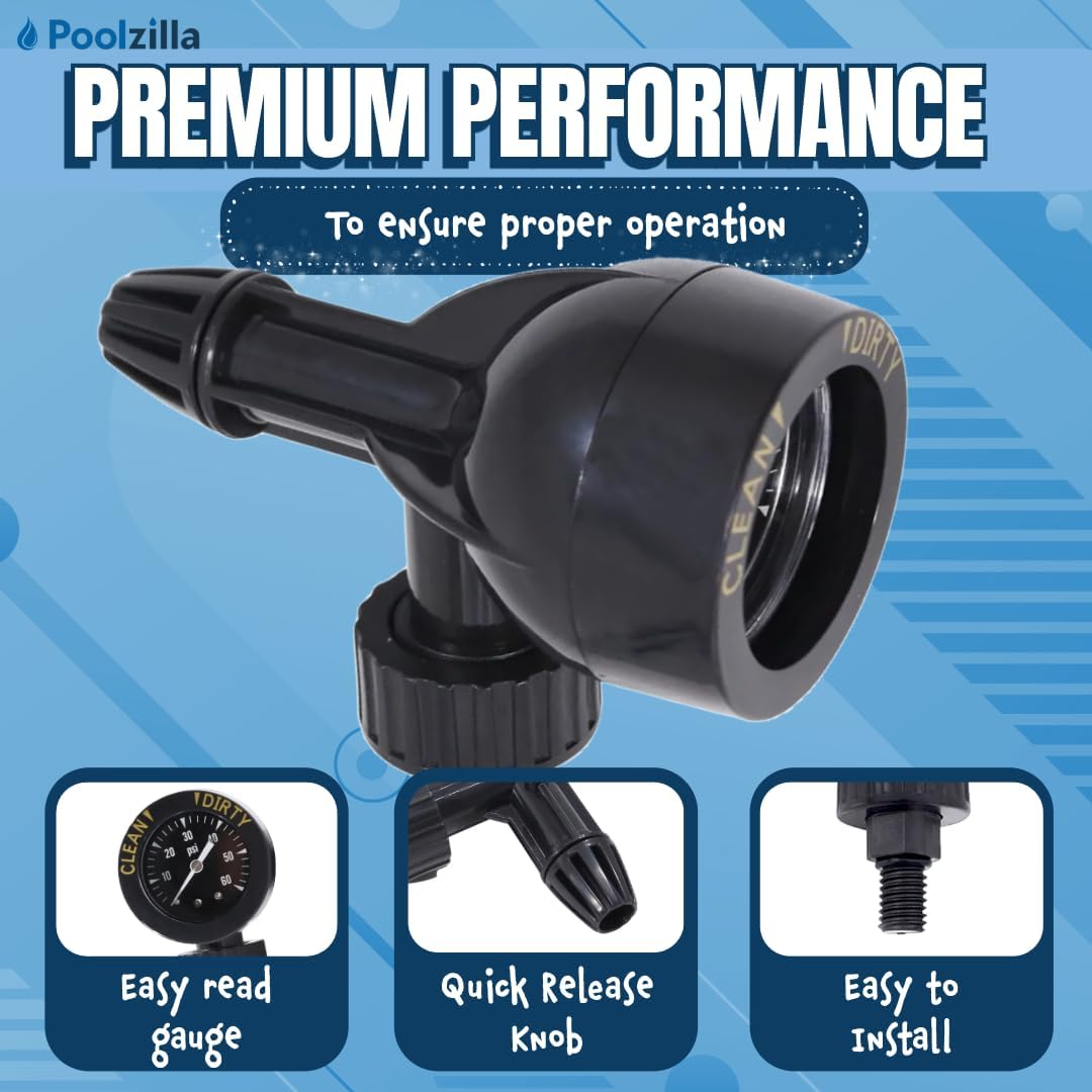 Poolzilla Air Gauge Release Valve Assembly, 0-60 PSI Air Release Compatible with R0357200, and Zodiac Jandy Pool and Spa Filters DEV/DEL Series, CL/CV Series, and JS Series Filters