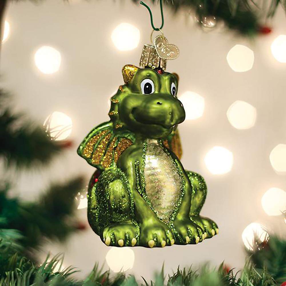 Old World Christmas Little Dragon Glass Blown Ornament for Christmas Tree, Handcrafted Holiday Decoration, Mythical Creatures Collection