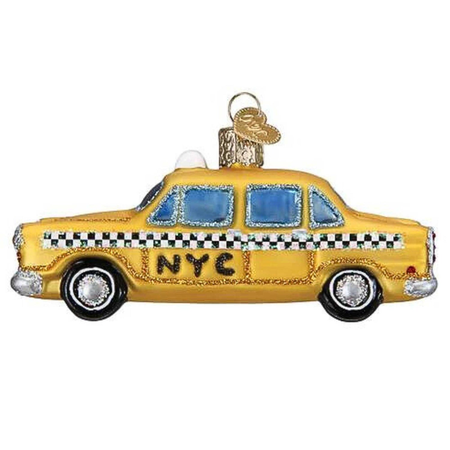 Old World Christmas NYC Taxi Glass Blown Ornament for Christmas Tree, Handcrafted Holiday Decoration, Transportation Collection