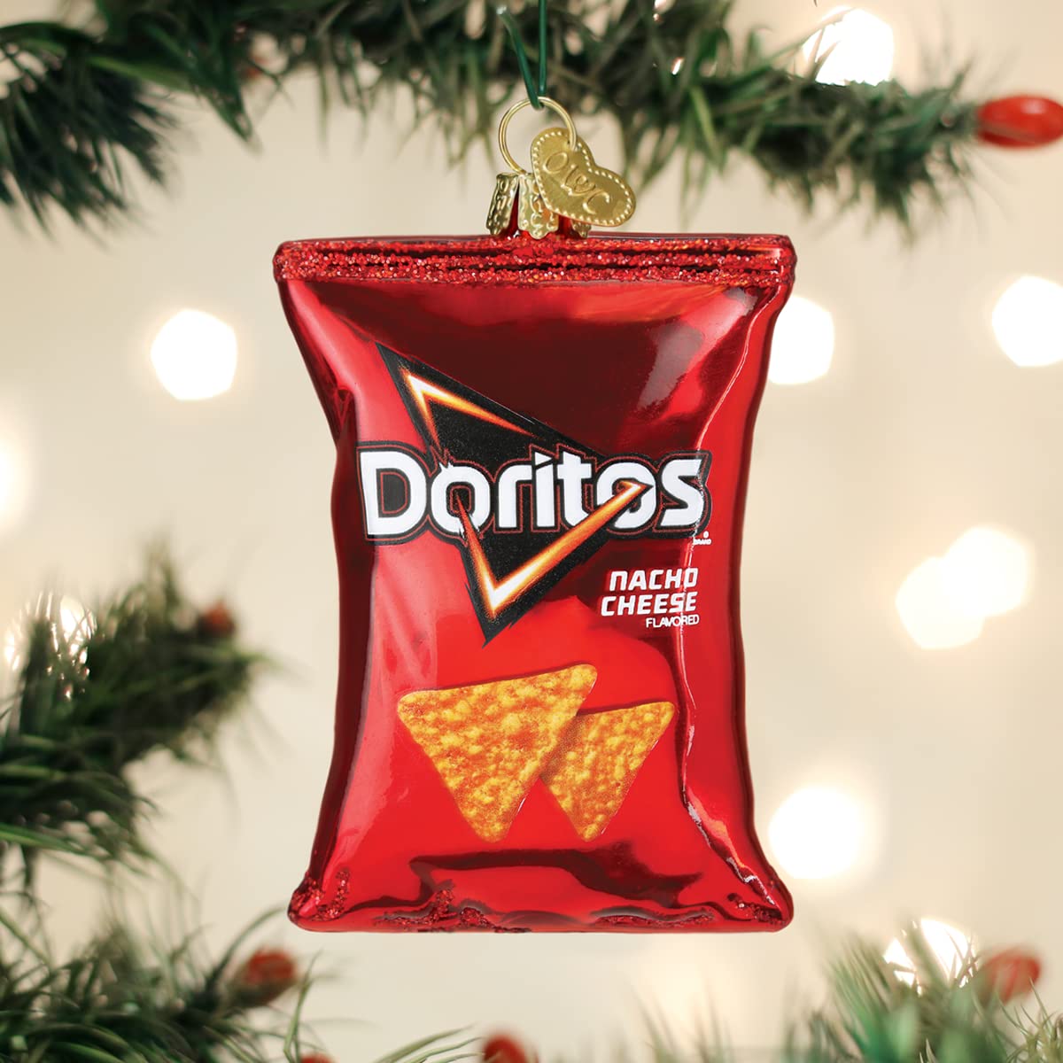 Old World Christmas Doritos Nacho Cheese Chips Glass Blown Ornament for Christmas Tree, Handcrafted Holiday Decoration, Snack Collection