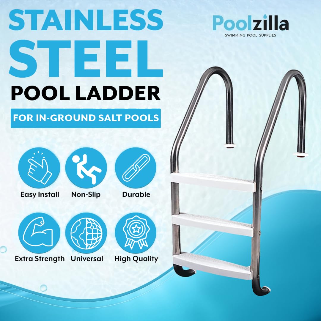 Poolzilla Salt-Friendly Stainless Steel Ladder for In-Ground Swimming Pools