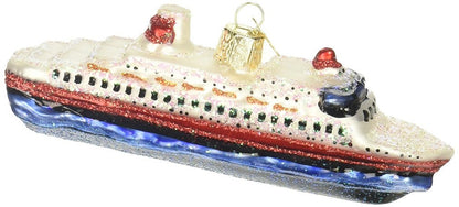 Old World Christmas Cruise Ship Glass Blown Ornament for Christmas Tree, Handcrafted Holiday Decoration, Travel Collection