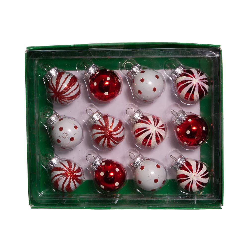 Kurt Adler GG0294 1-Inch Ornament Set, Red, White, for Christmas