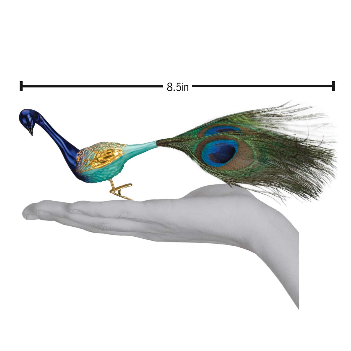 Old World Christmas Magnificent Peacock Glass Blown Ornament for Christmas Tree, Handcrafted Holiday Decoration, Bird Watcher Clip Collection