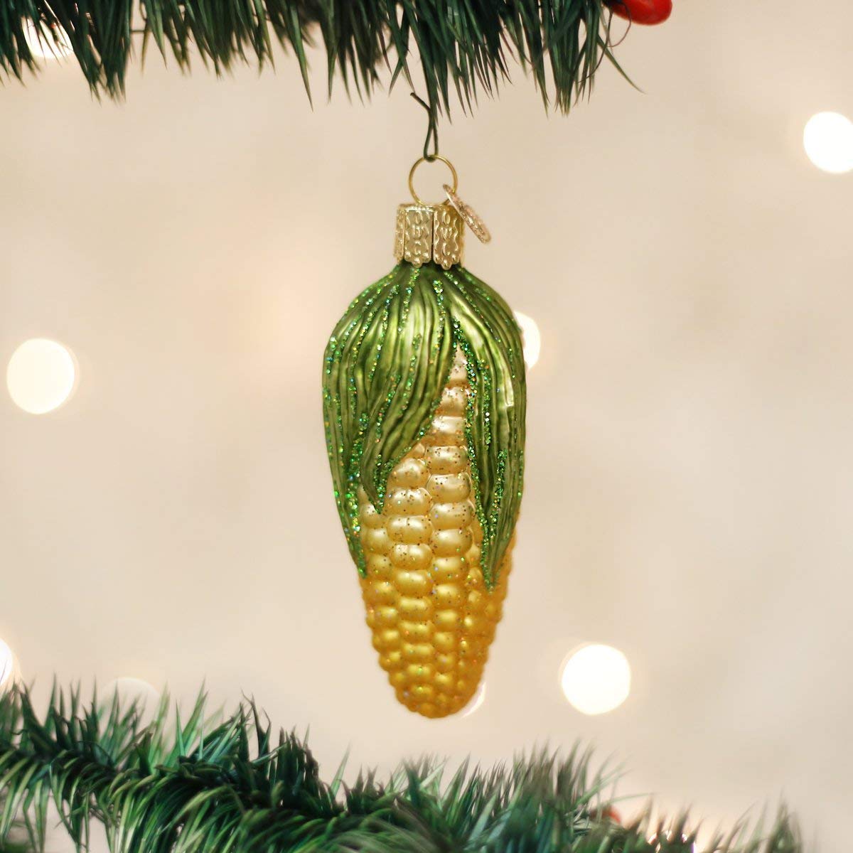 Old World Christmas Ear of Corn Glass Blown Ornament for Christmas Tree, Handcrafted Holiday Decoration, Vegetable Collection