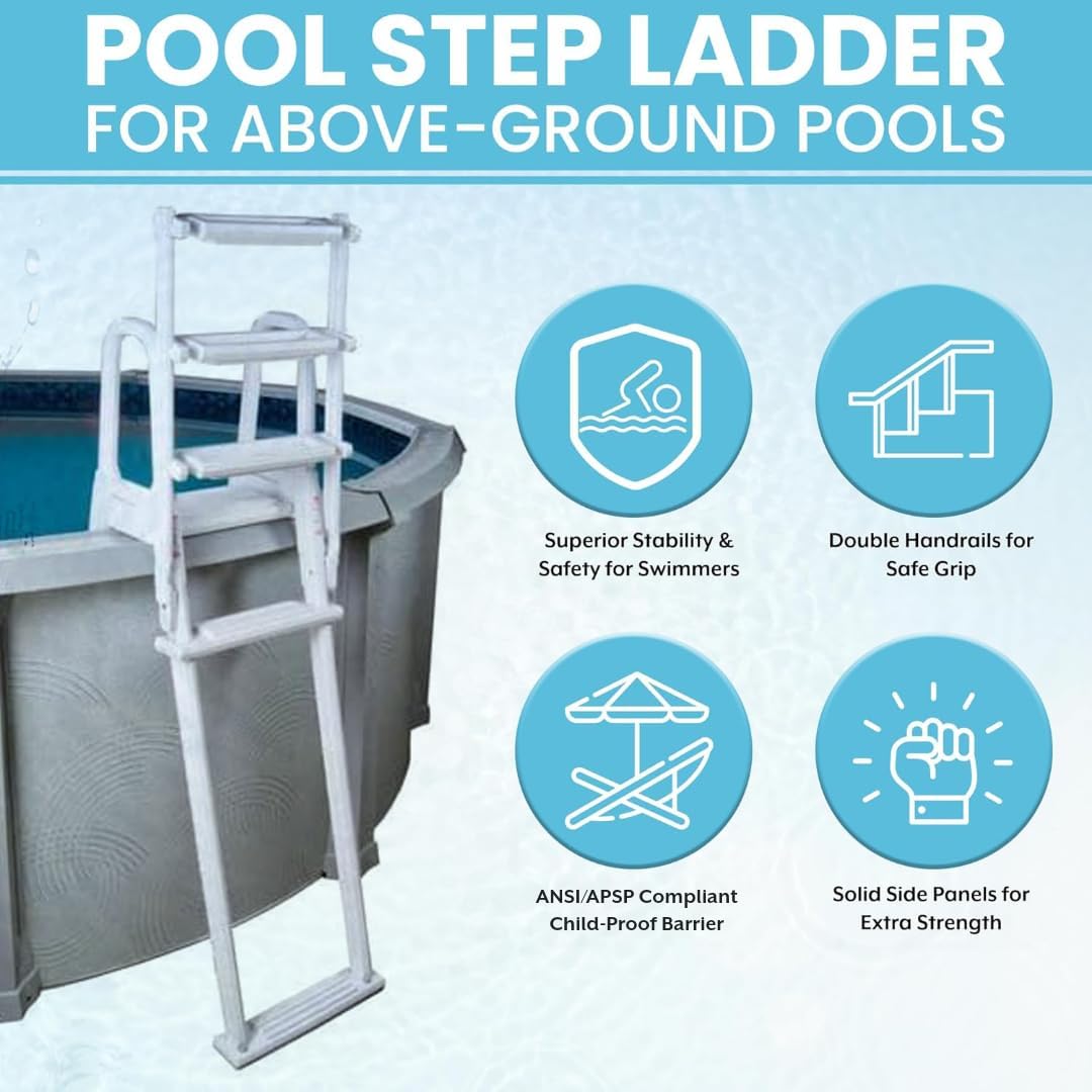 Poolzilla Above Ground A-Frame Flip Up Pool Ladder w/Non Skid Platform - for 48’’ to 54’’ in. Above Ground Pools