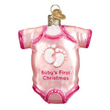 Old World Christmas Pink Baby Onesie Glass Blown Ornament for Christmas Tree 3x3