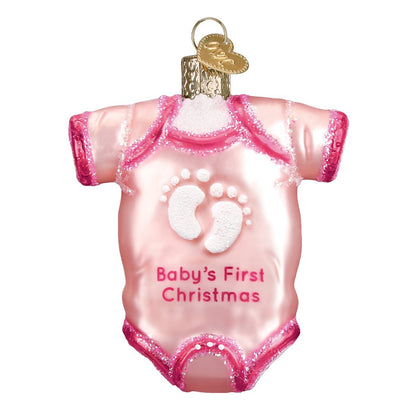 Old World Christmas Pink Baby Onesie Glass Blown Ornament for Christmas Tree 3x3