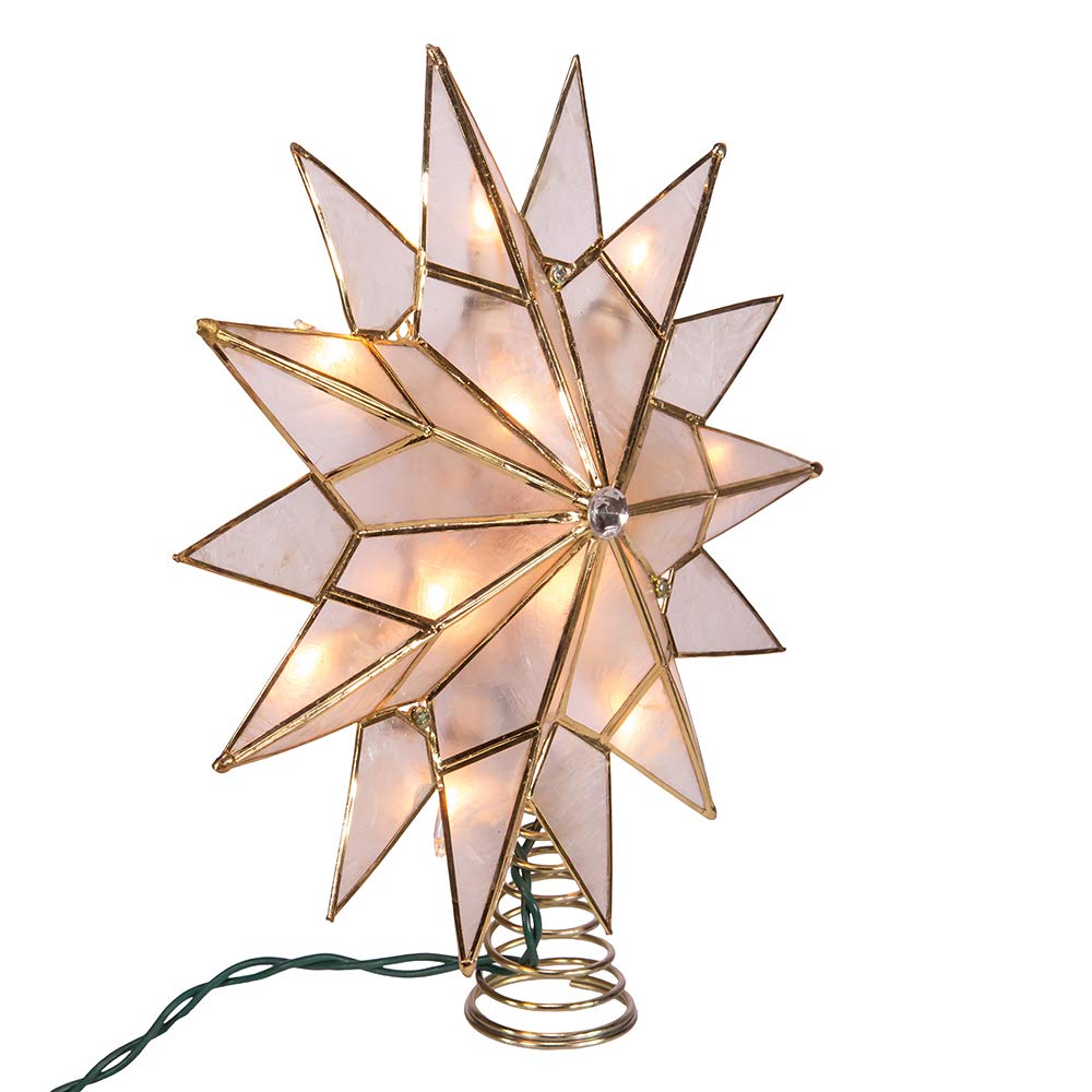 Kurt S. Adler UL3141 9.84" Brass Plated 7-Point Double Tip Capiz Star with Center Gem Tree Topper