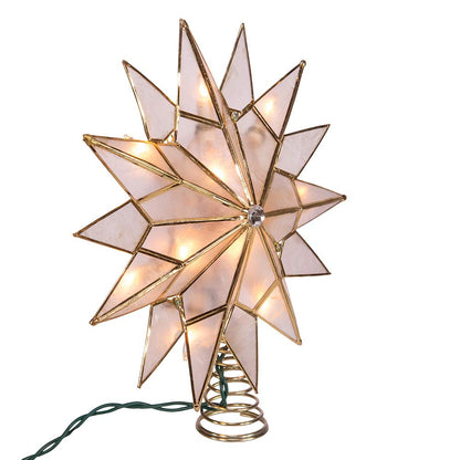 Kurt S. Adler UL3141 9.84" Brass Plated 7-Point Double Tip Capiz Star with Center Gem Tree Topper