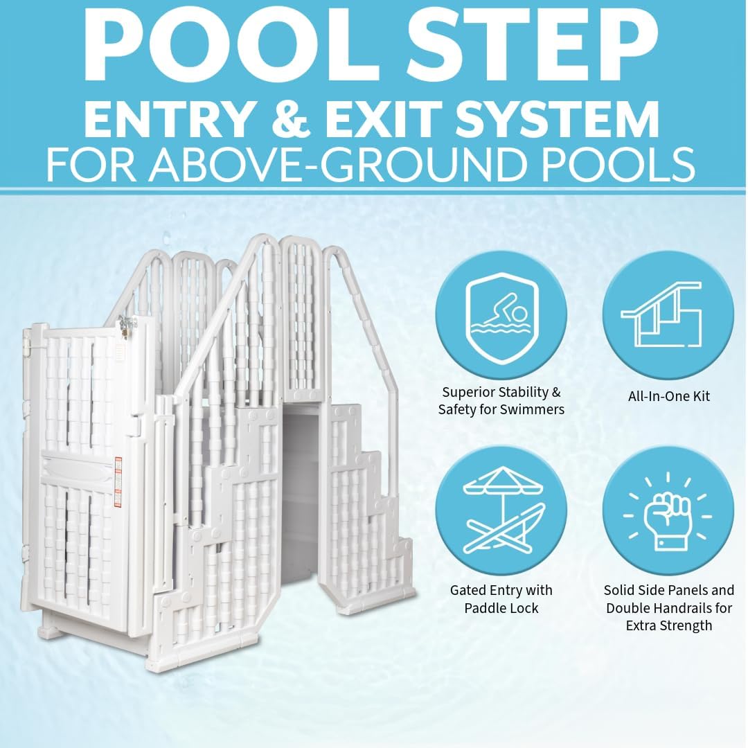 Poolzilla Pool Step Set for Above Ground Pools with Crossover Bridge, and a Lockable Gate - for 48’’ to 54’’ in. Above Ground Pools