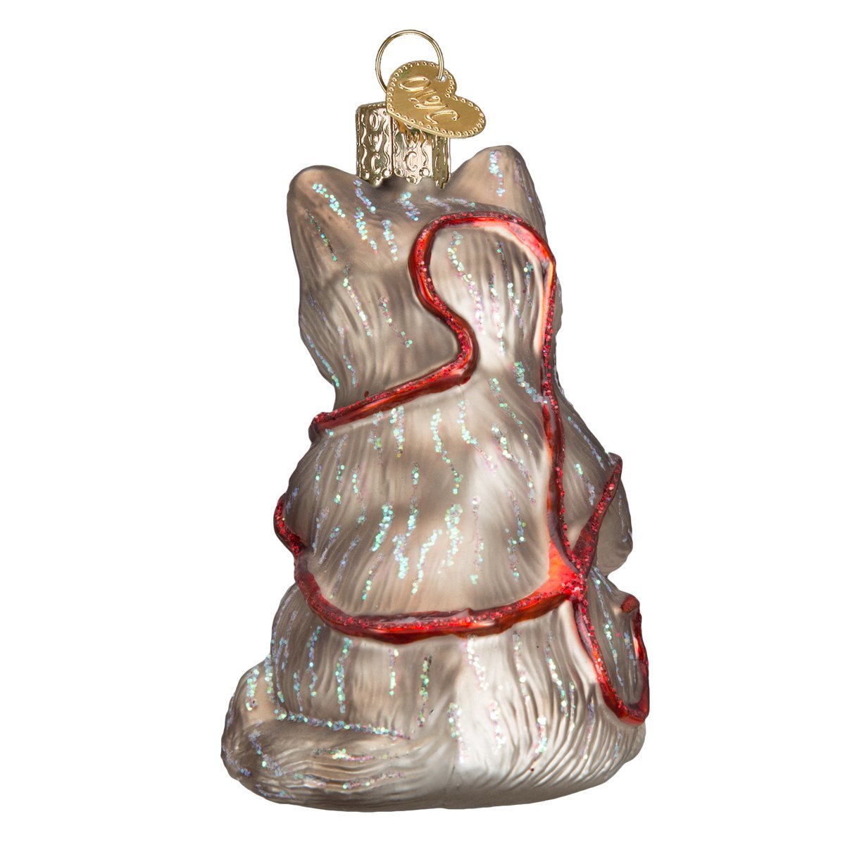 Old World Christmas Ornaments Grey/Red Playful Kitten Glass Blown Ornaments for Christmas Tree