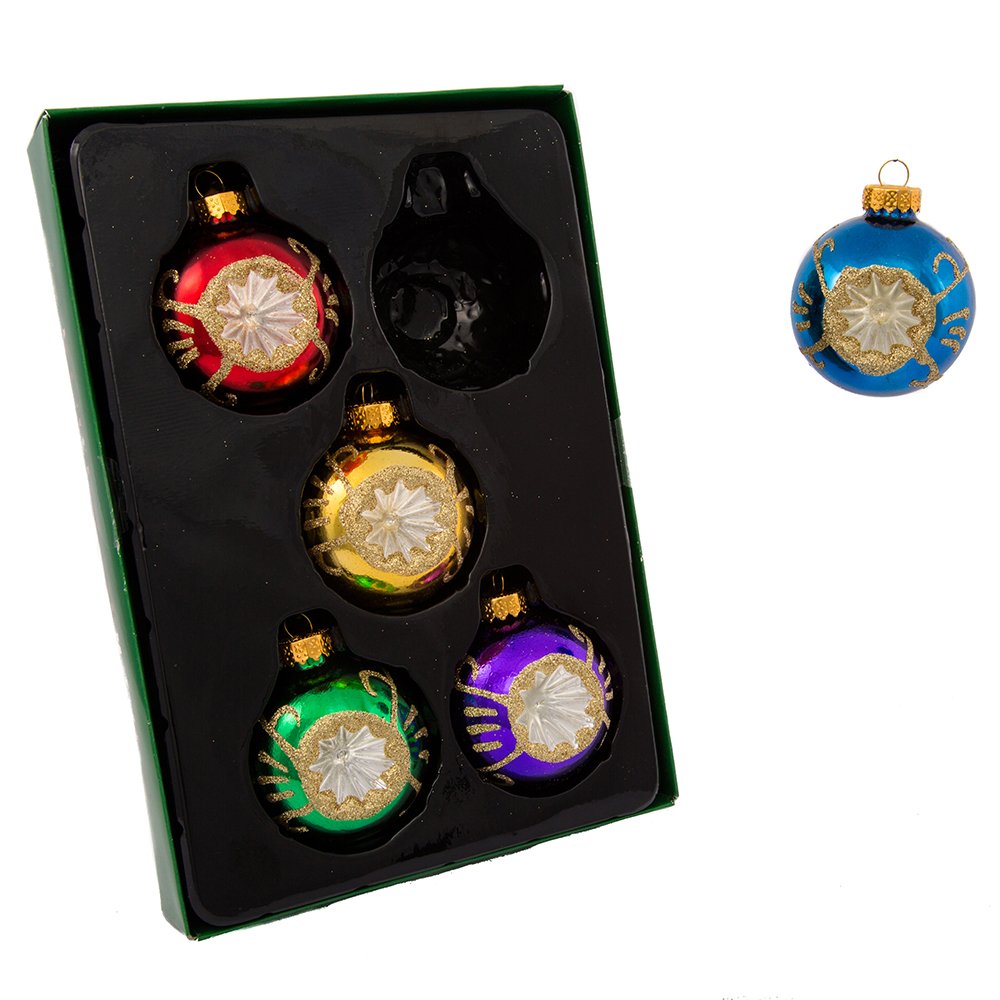Kurt Adler Glass Reflector Ornament, 60mm, Multi-Colored, Set of 5, Christmas