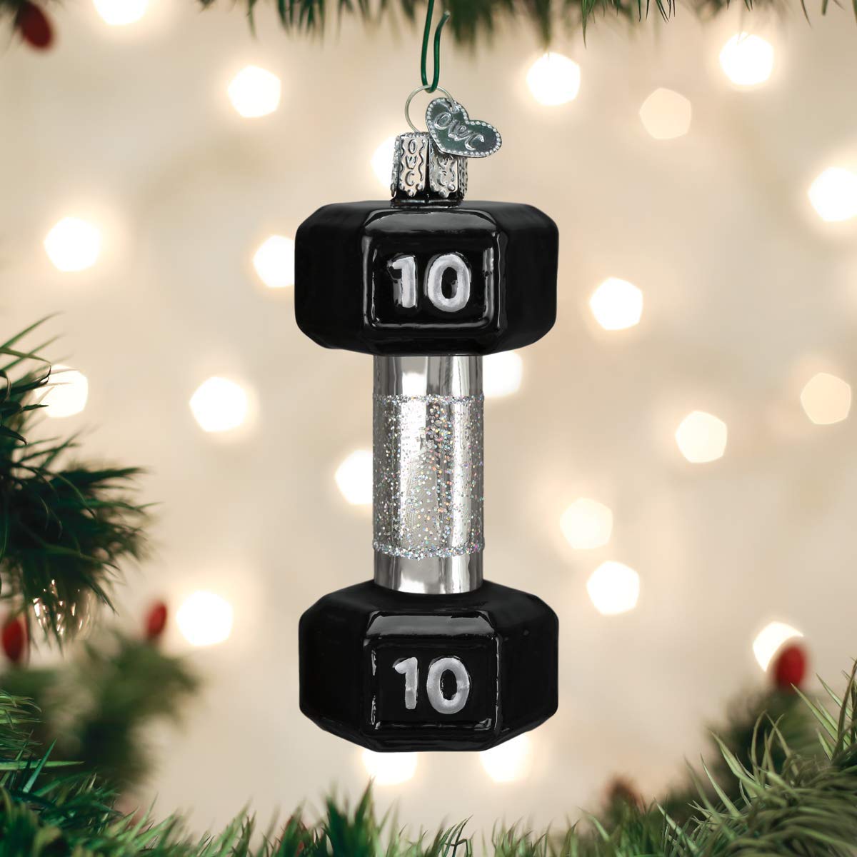 Old World Christmas Dumbbell Glass Blown Ornament for Christmas Tree, Handcrafted Holiday Decoration, Sport Collection