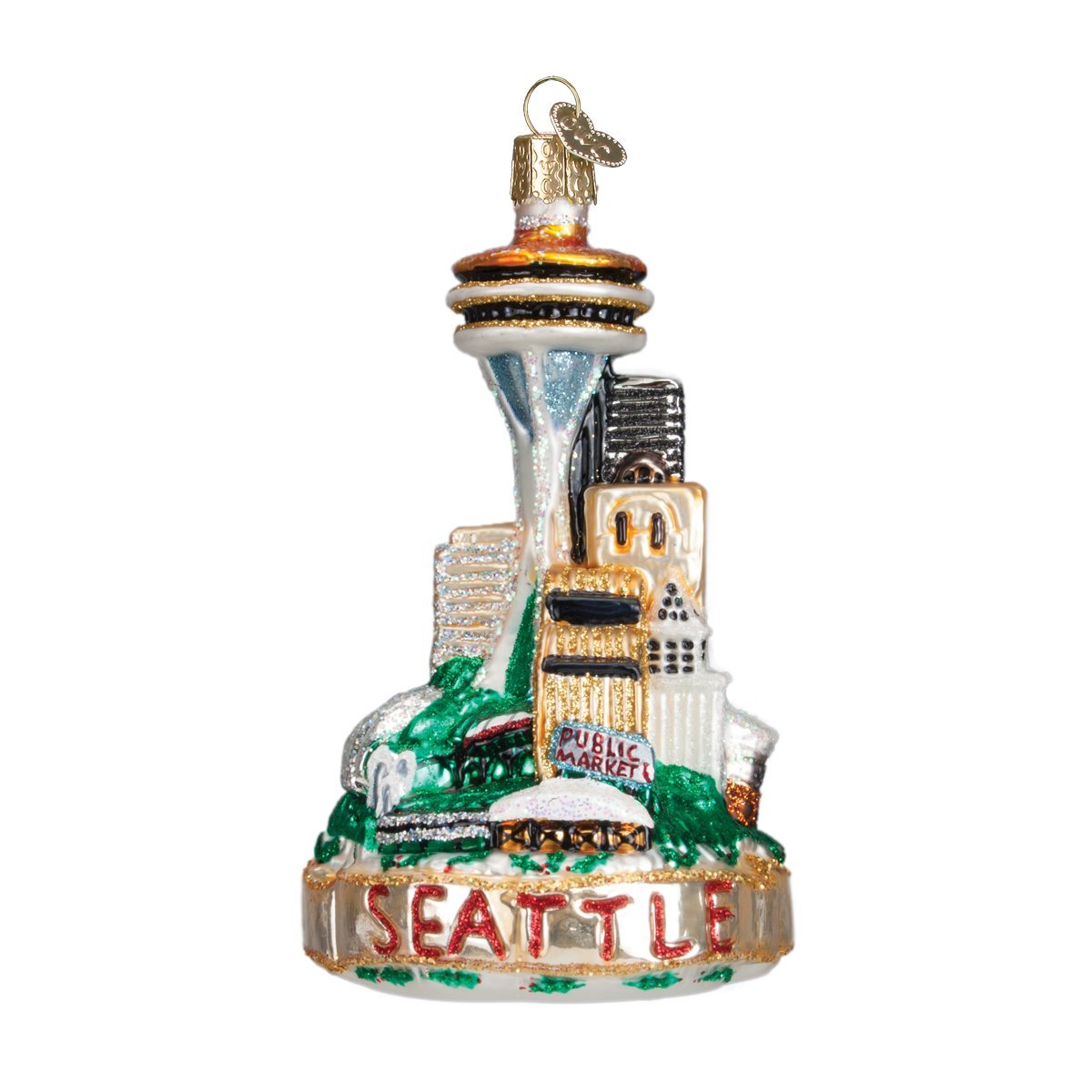 Old World Christmas Cities, Places and Landmarks Glass Blown Ornaments for Christmas Tree Seattle Skyline