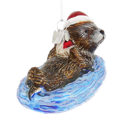 Kurt S. Adler Ocean Sea-Life Fishing and Fish Themed Christmas Ornaments (4" Noble Gems Sea Otter Glass Christmas Tree Ornament NB1553)