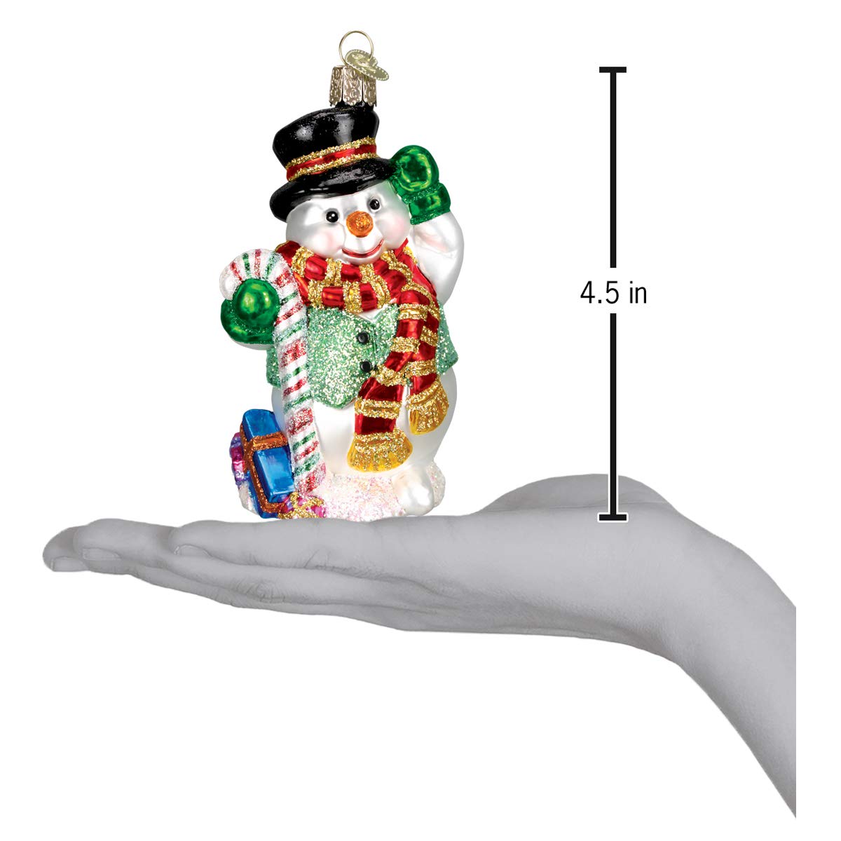 Old World Christmas Candy Cane Snowman Glass Blown Ornament for Christmas Tree, Handcrafted Holiday Decoration, Snowman Collection