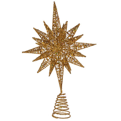 Kurt Adler Un-Lit Gold Glitter Wire 3D Star Treetop, 16.5-inch Length, Gold-Tone, Metal, Holiday Decor