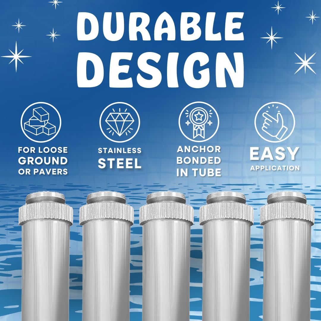 Poolzilla [5 Pack] 5" Stainless Steel Paver Spike Anchor for Safety Pool Cover, Heavy Duty Design for Easy Paver Installation