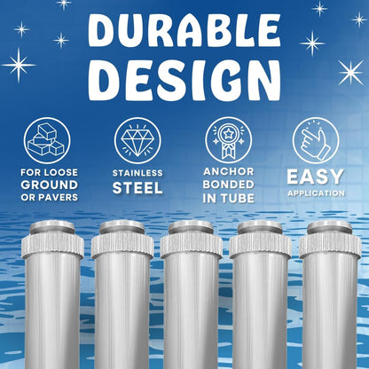 Poolzilla [5 Pack] 5" Stainless Steel Paver Spike Anchor for Safety Pool Cover, Heavy Duty Design for Easy Paver Installation