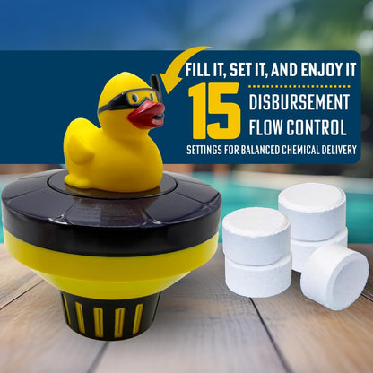 Poolzilla Diver Duck Chlorine Feeder - Floating Dispenser with Adjustable Collar Design for Optimal Dispersion - Hold Tablets up to 3”
