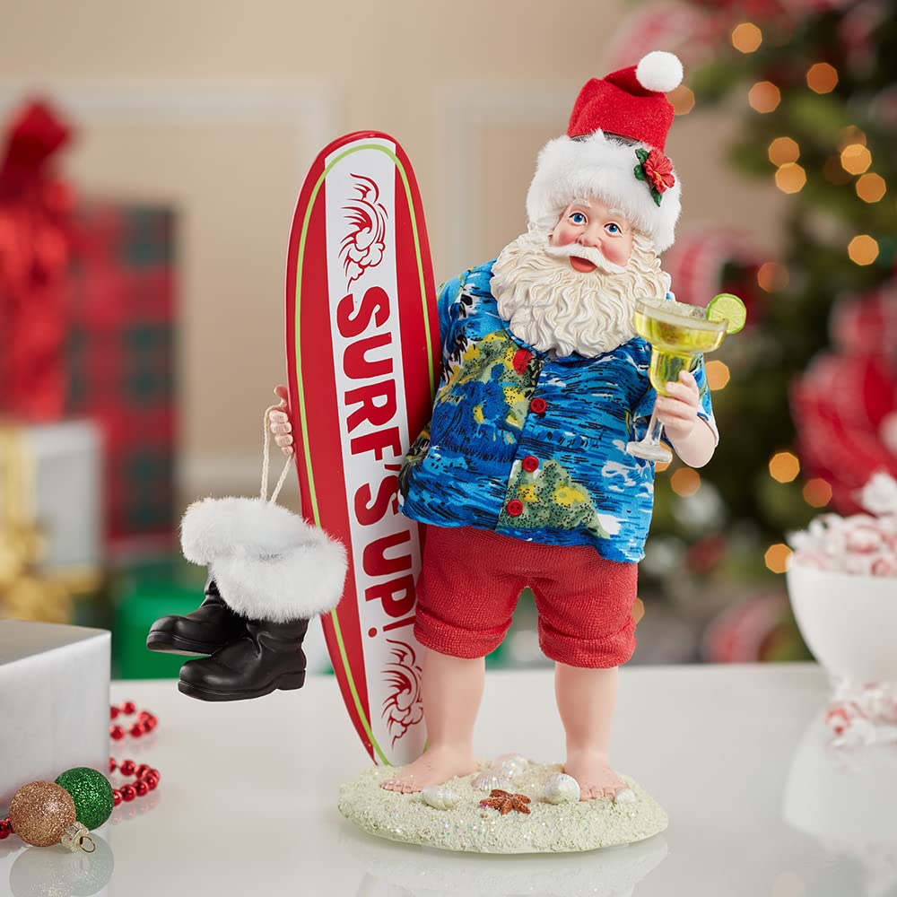 Kurt S. Adler 11-Inch Fabrich‚ Santa with Surfboard and Drink