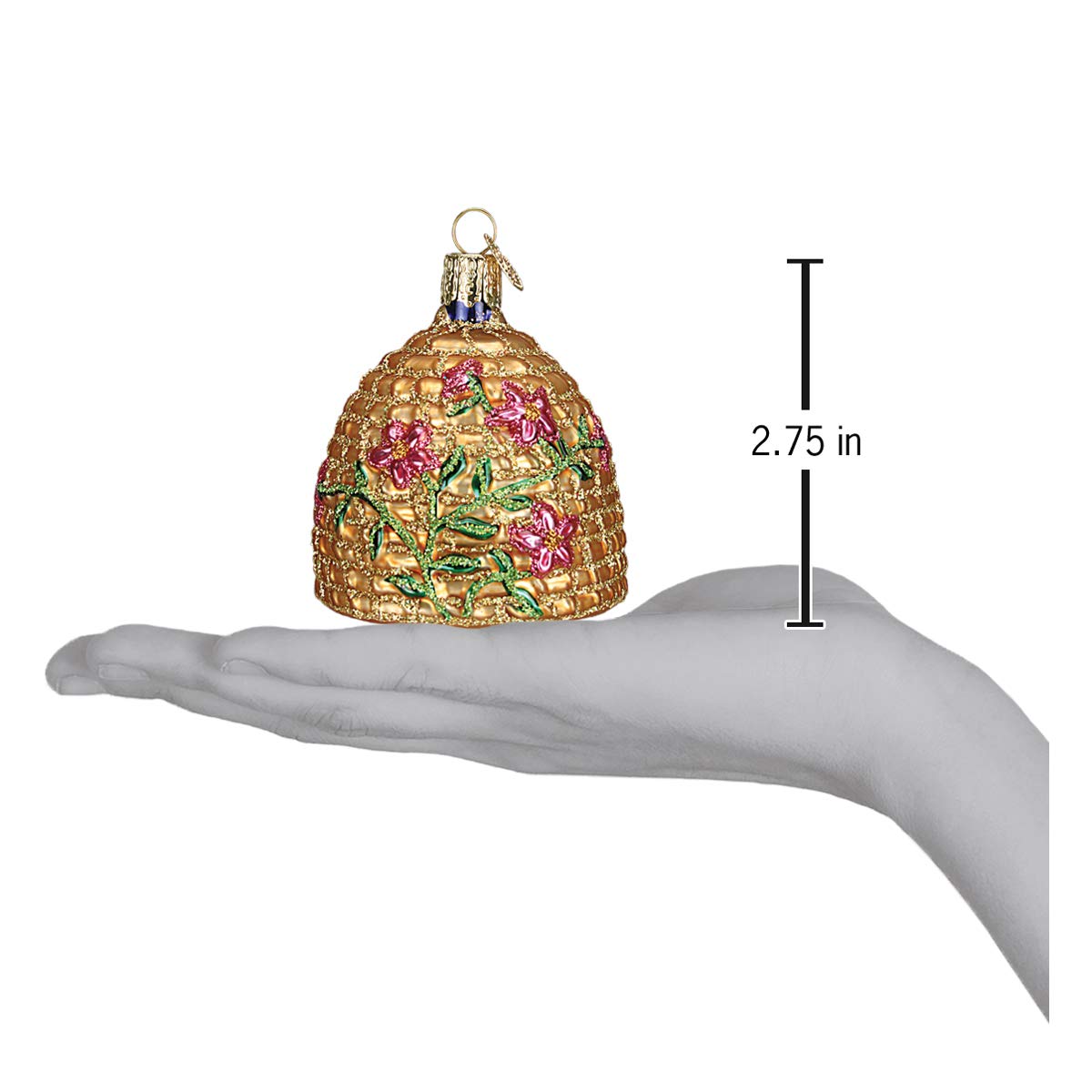 Old World Christmas Bee Skep Glass Blown Ornament for Christmas Tree, Handcrafted Holiday Decoration, Bee Collection