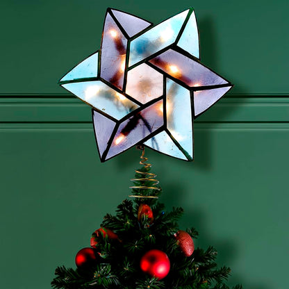 Kurt Adler 10-Light Star of David Capiz Colored Christmas Treetop, 8.5-Inch