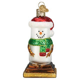 Old World Christmas S'Mores Snowman Glass Blown Ornament for Christmas Tree, Handcrafted Holiday Decoration, Snowman Collection