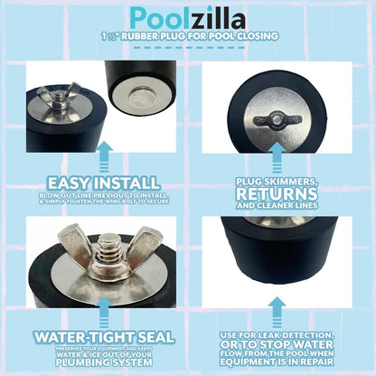 Poolzilla 1 1/2" Rubber Plug for Pool Closing, Return Line Skimmer Plug