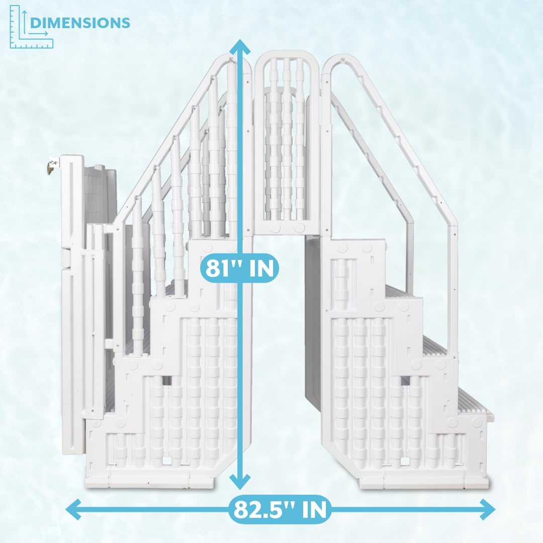 Poolzilla Pool Step Set for Above Ground Pools with Crossover Bridge, and a Lockable Gate - for 48’’ to 54’’ in. Above Ground Pools