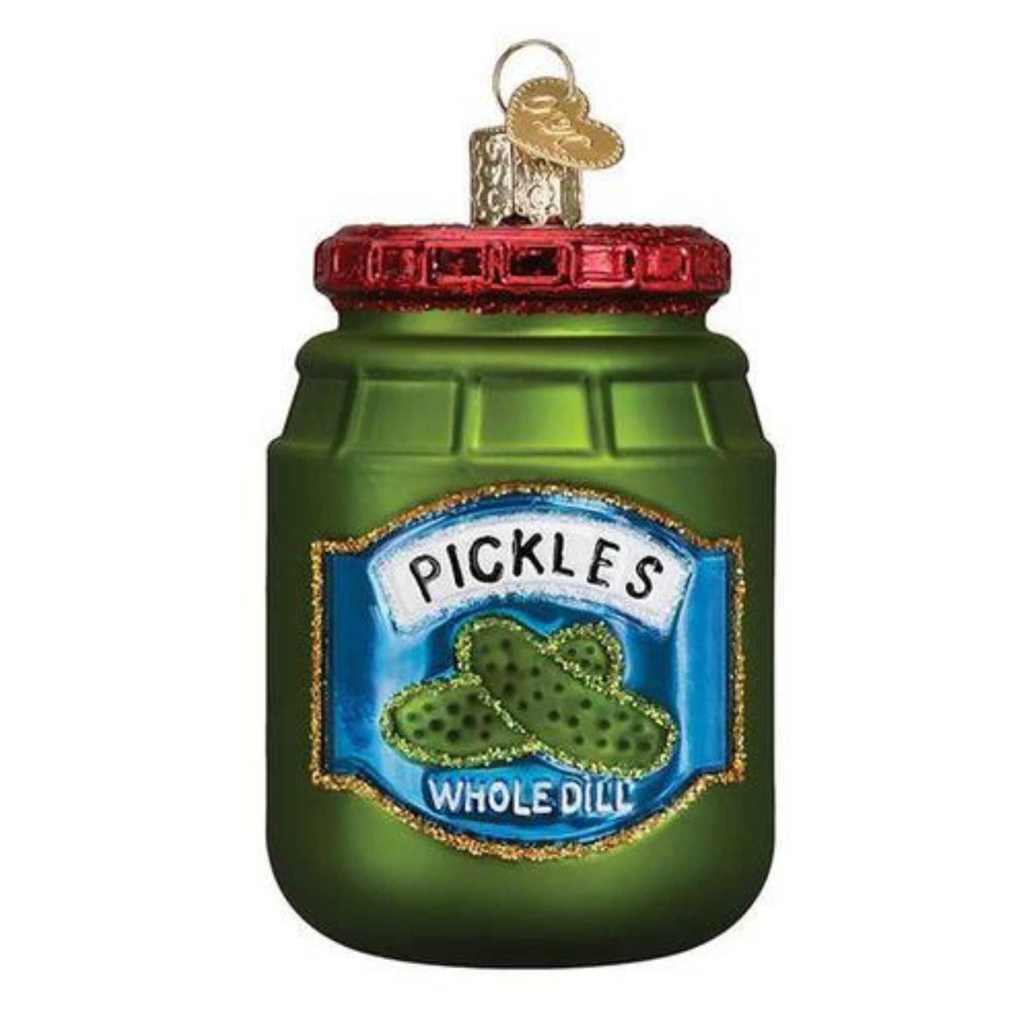 Old World Christmas Jar of Pickles Glass Blown Ornament for Christmas Tree, Handcrafted Holiday Decoration, Food Collection