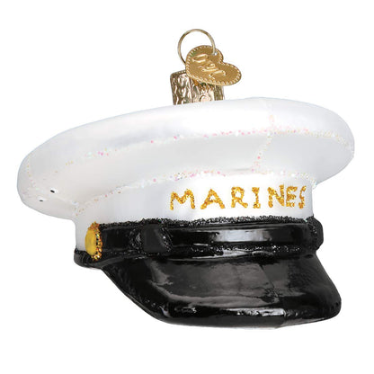 Old World Christmas Marine's Cap Glass Blown Ornament for Christmas Tree, Handcrafted Holiday Decoration, Military Collection