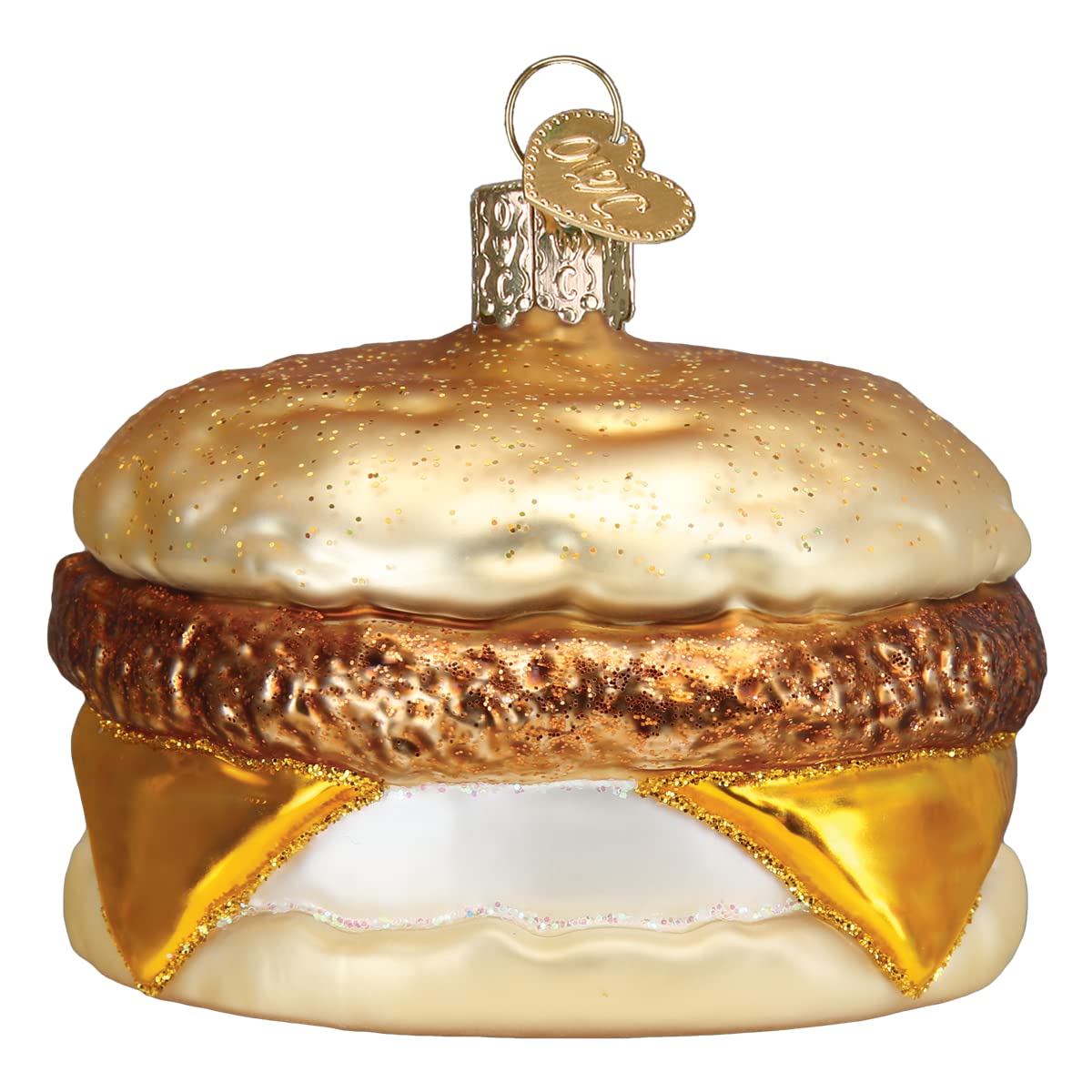 Old World Christmas Breakfast Sandwich Glass Blown Ornament for Christmas Tree, Handcrafted Holiday Decoration, Food - Breakfast Collection