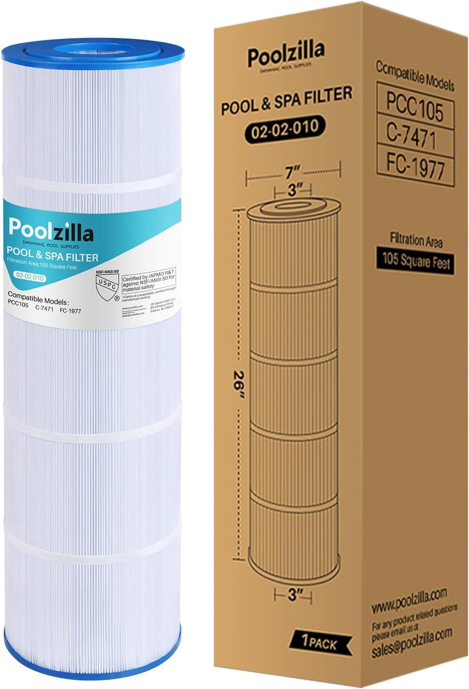 Poolzilla Replacement Pool Filter Cartridge for PCC105, Filbur FC-1977, 570-0425-07, Unicel C-7471, R173576, Pentair CCP420, 178584, 817-0106