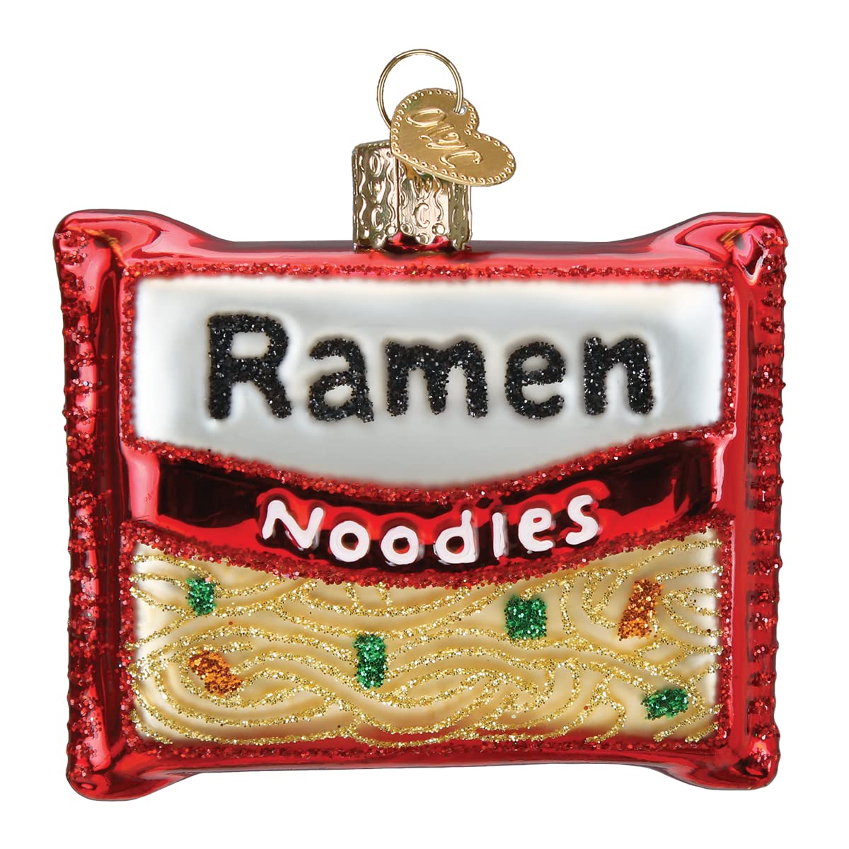 Old World Christmas Ramen Noodles Glass Blown Ornament for Christmas Tree, Handcrafted Holiday Decoration, Food Collection