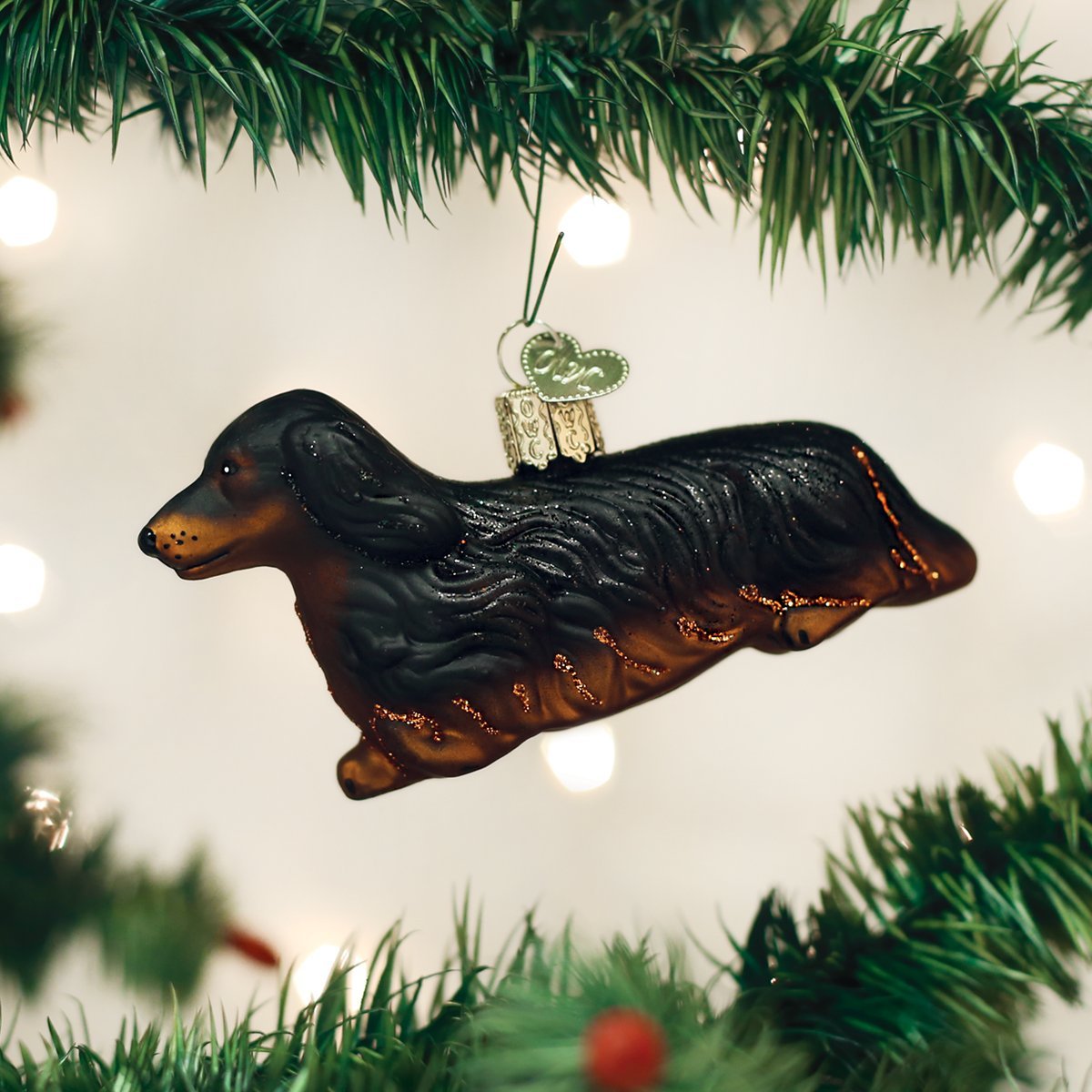 Old World Christmas Glass Blown Ornament Long-Haired Dachshund (12493)