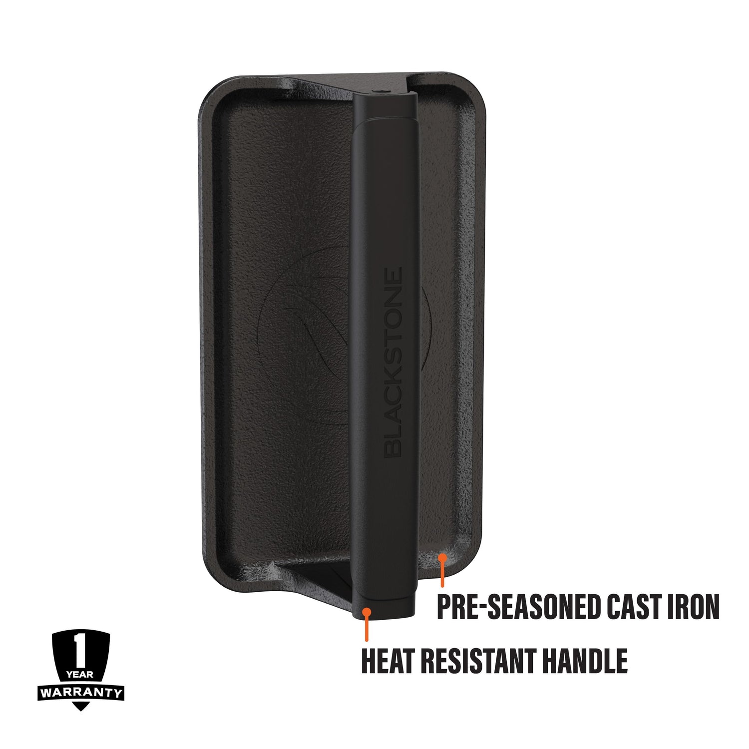 Blackstone 5553 Pre-Seasoned Cast Iron Griddle Press Medium Heavy Duty-Meat, Burger, Bacon, Steak, Panini, Sandwich, Sausage Heat Resistant Rubber Handle-10” x 5.5” (Rectangle), Black