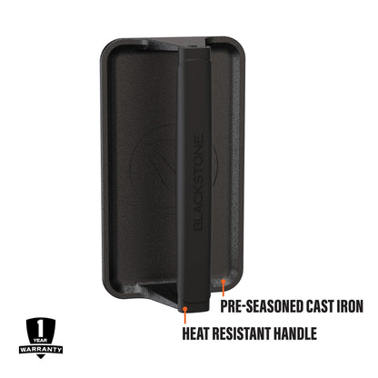 Blackstone 5553 Pre-Seasoned Cast Iron Griddle Press Medium Heavy Duty-Meat, Burger, Bacon, Steak, Panini, Sandwich, Sausage Heat Resistant Rubber Handle-10” x 5.5” (Rectangle), Black