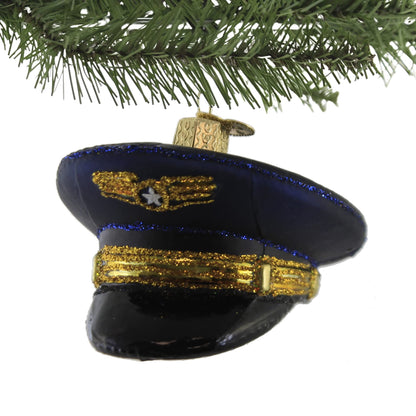 Old World Christmas Pilot's Cap Glass Blown Ornament for Christmas Tree, Handcrafted Holiday Decoration, Pilot Collection