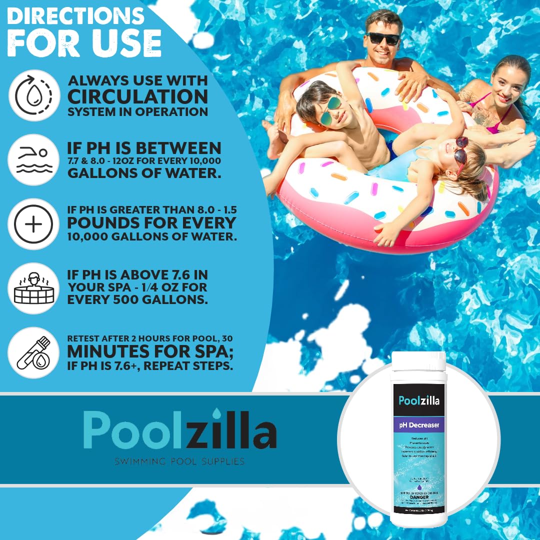 Poolzilla pH Decreaser (3 LBS) Prevent Scale and Cloudy Water, Sanitizer Efficiency