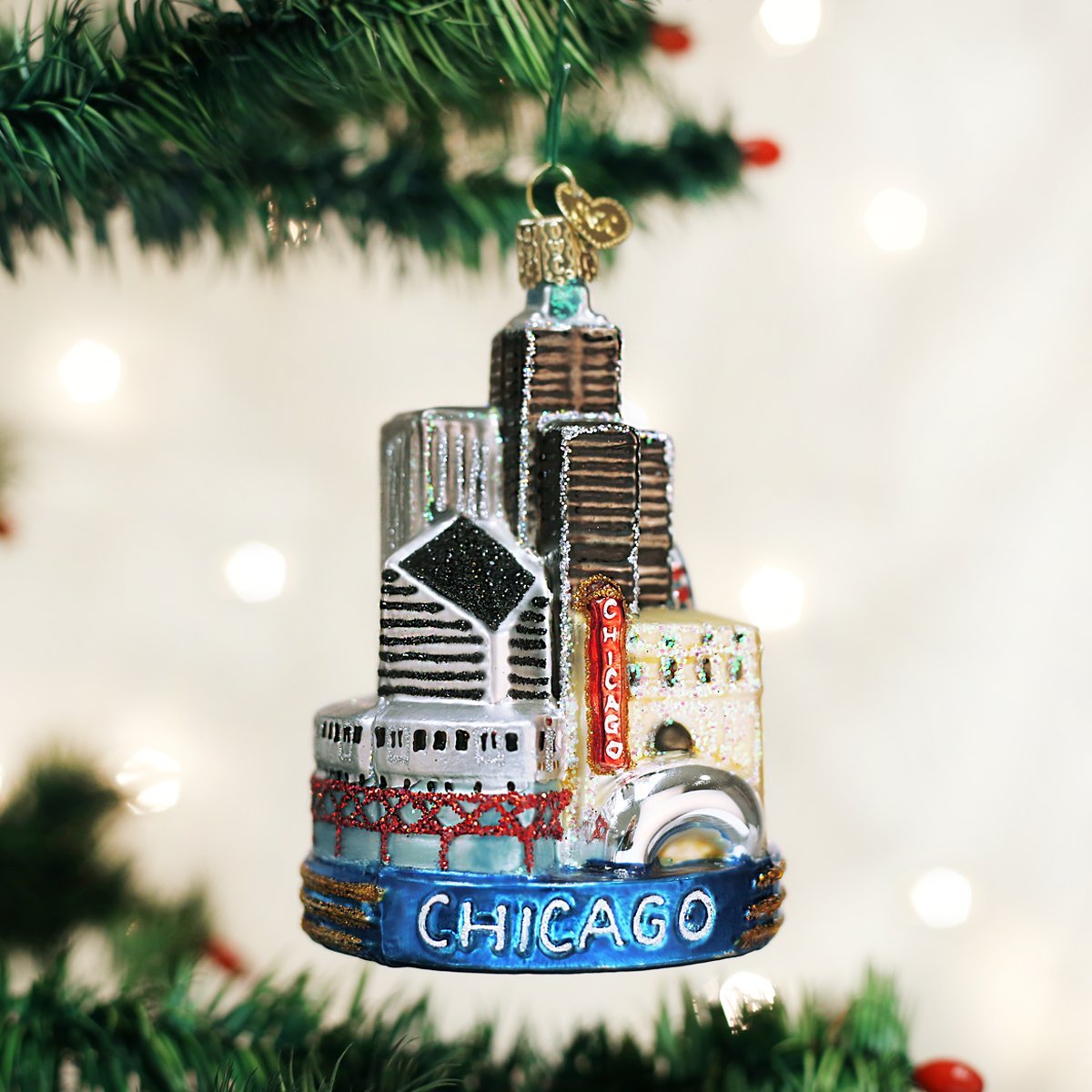 Old World Christmas Glass Blown Ornament Chicago (20091)