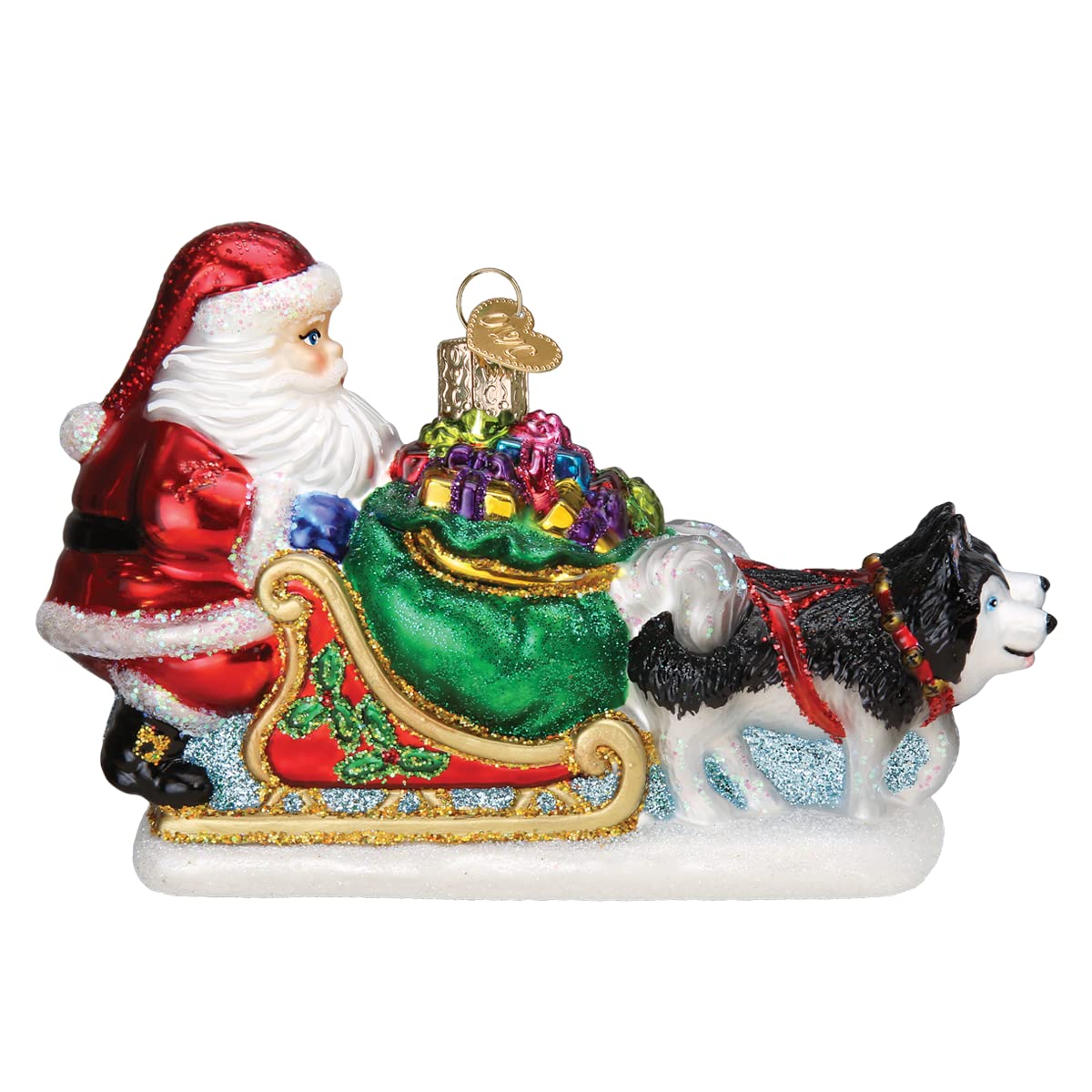 Old World Christmas Santa's Dog Sled Glass Blown Ornament for Christmas Tree