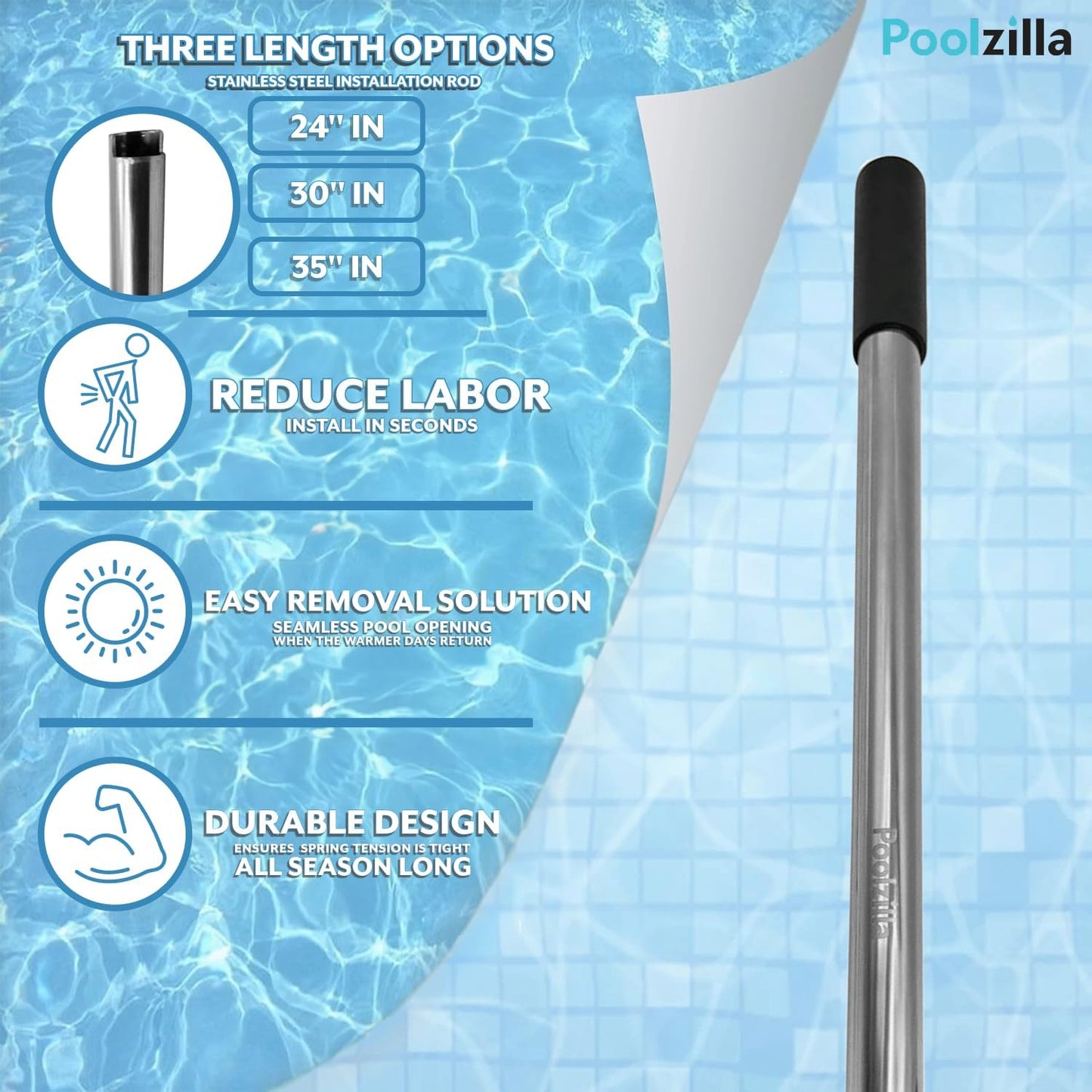 Poolzilla Stainless Steel Installation Rod for Safety Cover Springs (24", 30" or 35")