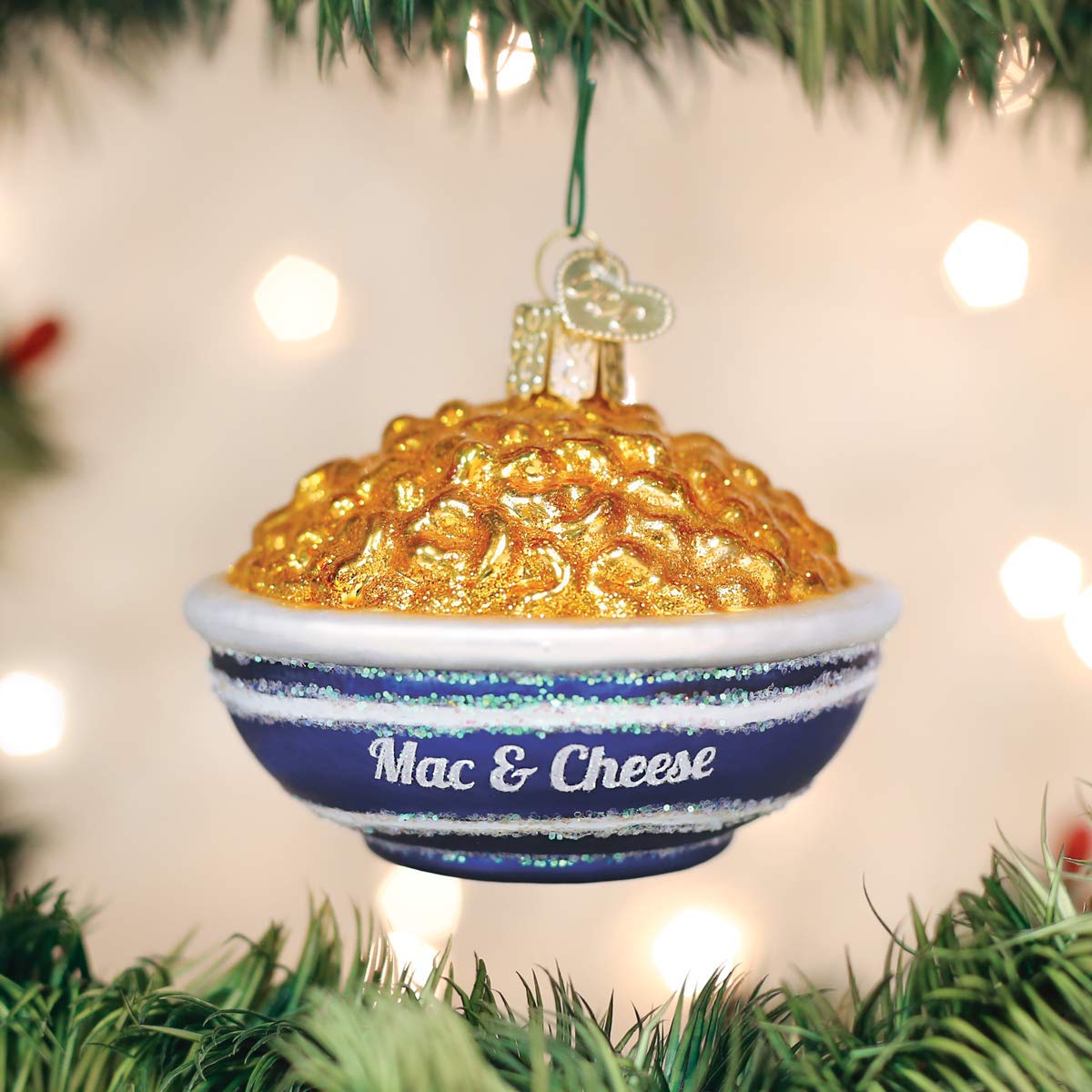 Old World Christmas Various Foods Glass Blown Ornaments for Christmas Tree, Bowl of Mac & Cheese, 3x3