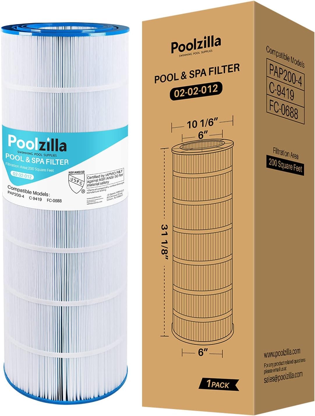 Poolzilla Replacement Pool Filter for PAP200, Pentair CC200, Filbur FC-0688, Unicel C-9419, Aladdin 29902, Baleen AK-8005