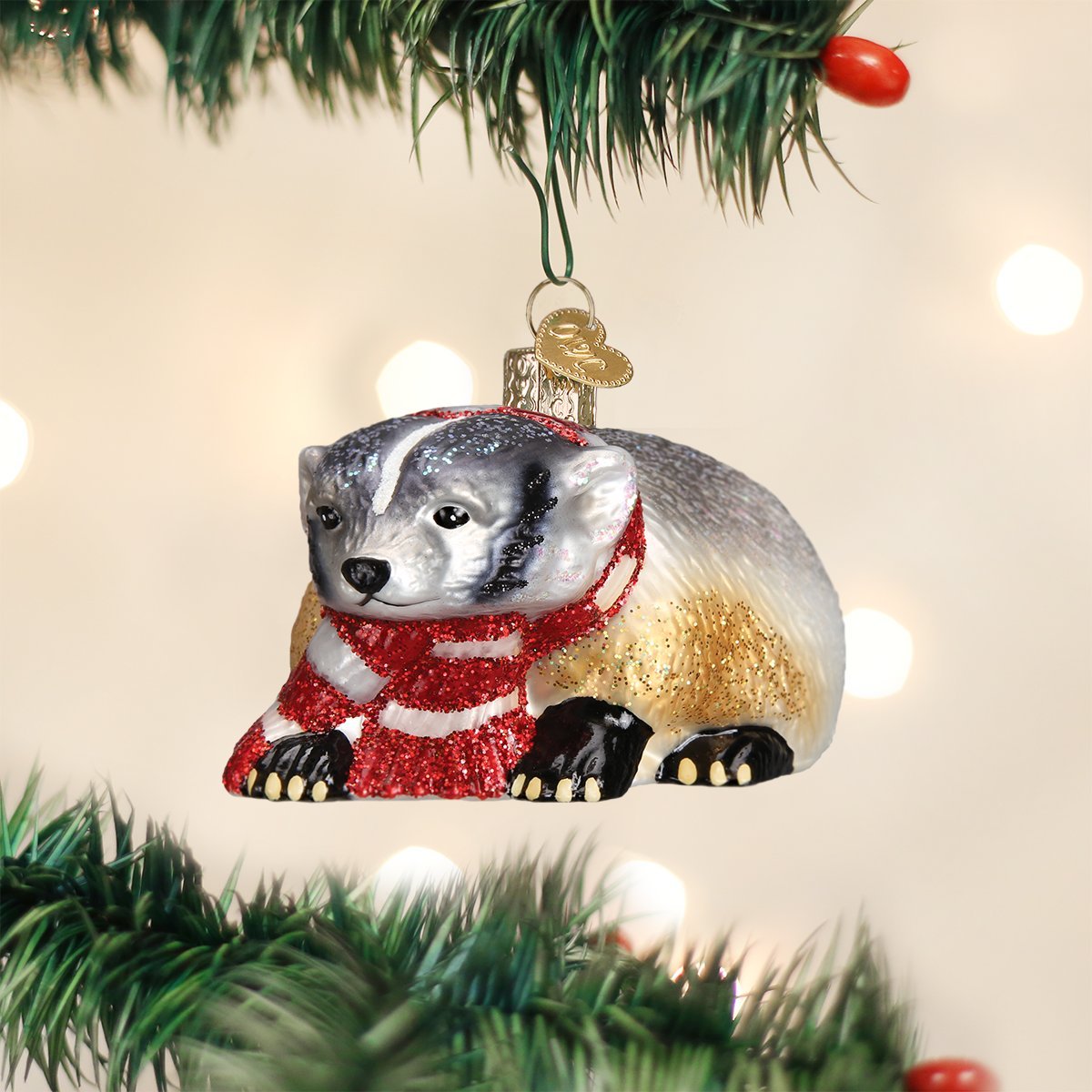 Old World Christmas Badger Glass Blown Ornament for Christmas Tree, Handcrafted Holiday Decoration, Wildlife Animal Collection